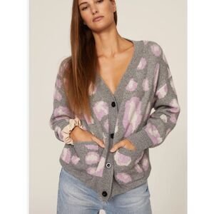 Vox Lux Grey Purple Cheetah Cardigan Sweater Women’s XS